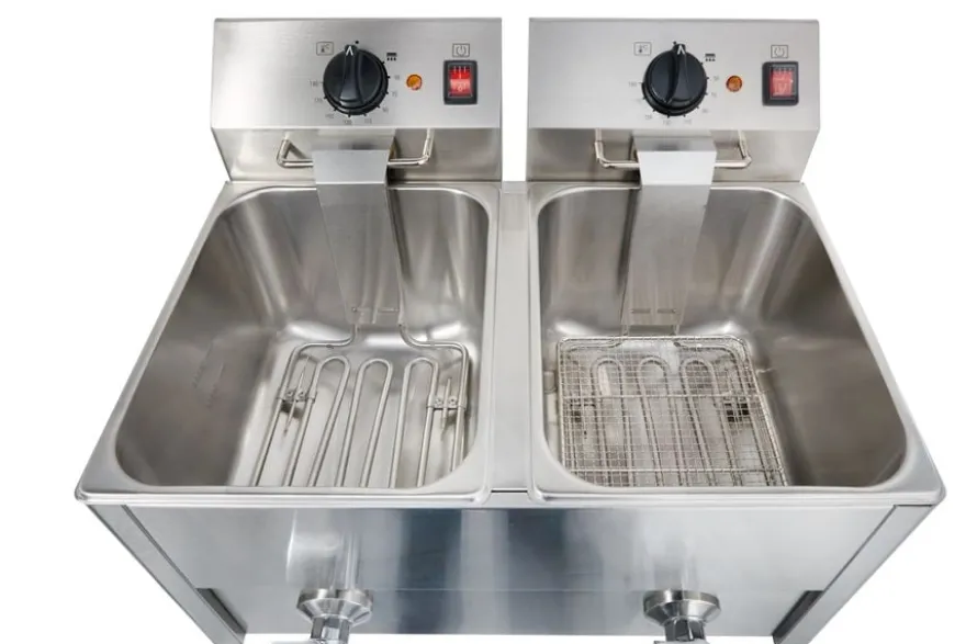 Elektro-Doppel-Fritteuse ECO 10+10 Liter mit Ablasshahn