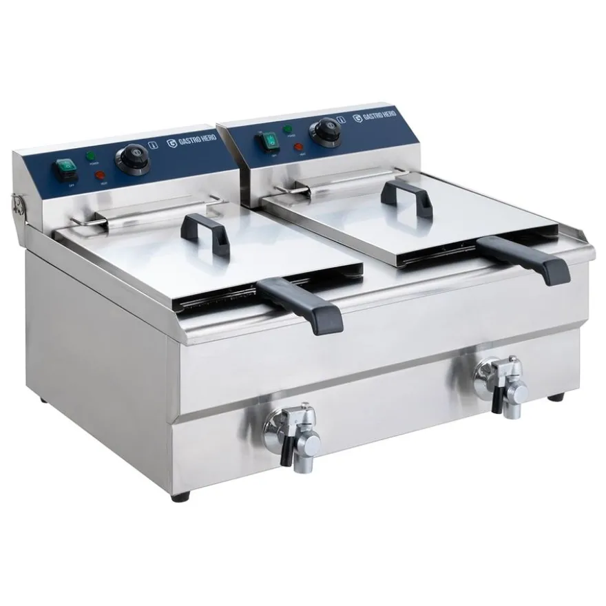 Elektro-Doppel-Fritteuse ECO 13+13 Liter mit Ablasshahn, 2x 5000 W, 400 V