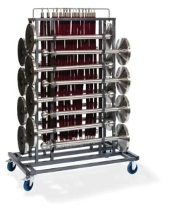 Feros Elegance Transportwagen für 16 Absperrpfosten und Absperrkordeln, Hammerschlag, 1290 x 760 x 1800 mm