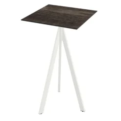 Feros Infinity Tripod Stehtisch Weiß frame + Riverwashed Wood HPL 70x70 cm