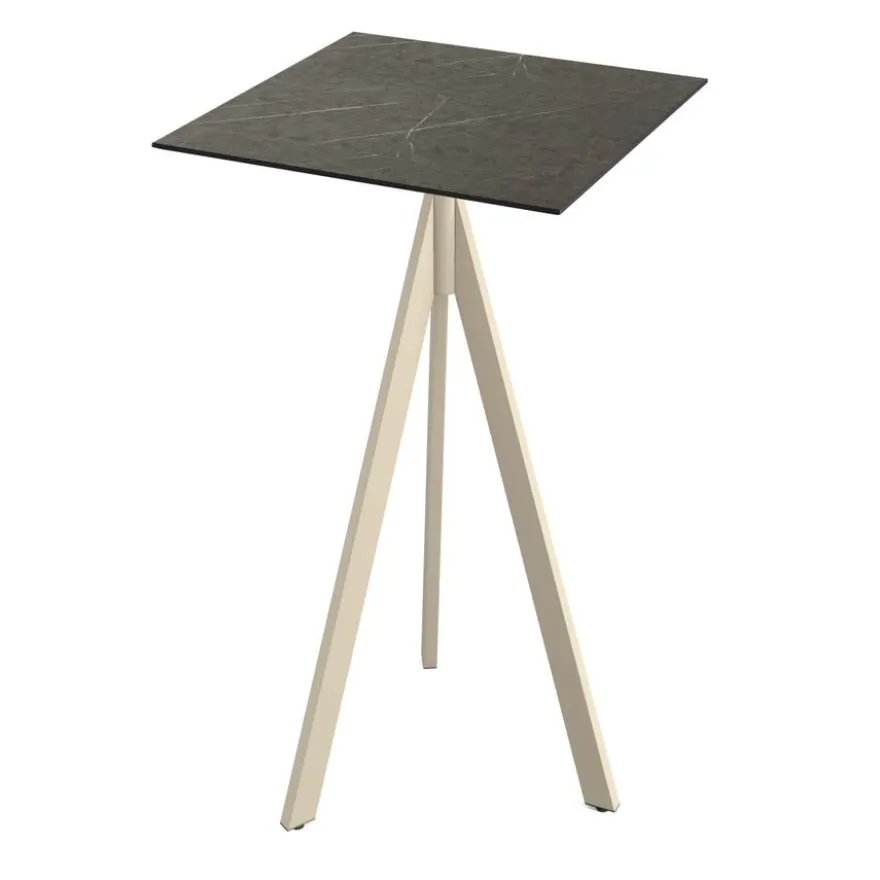 Feros Infinity Tripod Stehtisch Sand frame + Midnight Marble HPL 70x70 cm