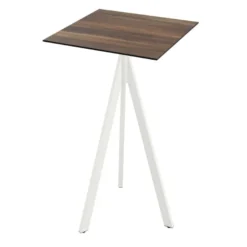 Feros Infinity Tripod Stehtisch Weiß frame + Tropical Wood HPL 70x70 cm