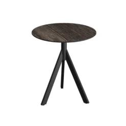 Feros Infinity Tripod Terrassentisch Schwarz frame + Riverwashed Wood HPL Ø70 cm