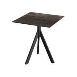 Feros Infinity Tripod Terrassentisch Schwarz frame + Riverwashed Wood HPL 70x70 cm