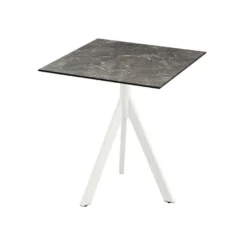 Feros Infinity Tripod Terrassentisch Weiß frame + Galaxy Marble HPL 70x70 cm