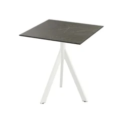 Feros Infinity Tripod Terrassentisch Weiß frame + Midnight Marble HPL 70x70 cm