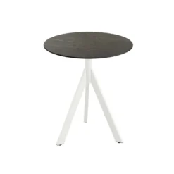 Feros Infinity Tripod Terrassentisch Weiß frame + Midnight Marble HPL Ø70 cm