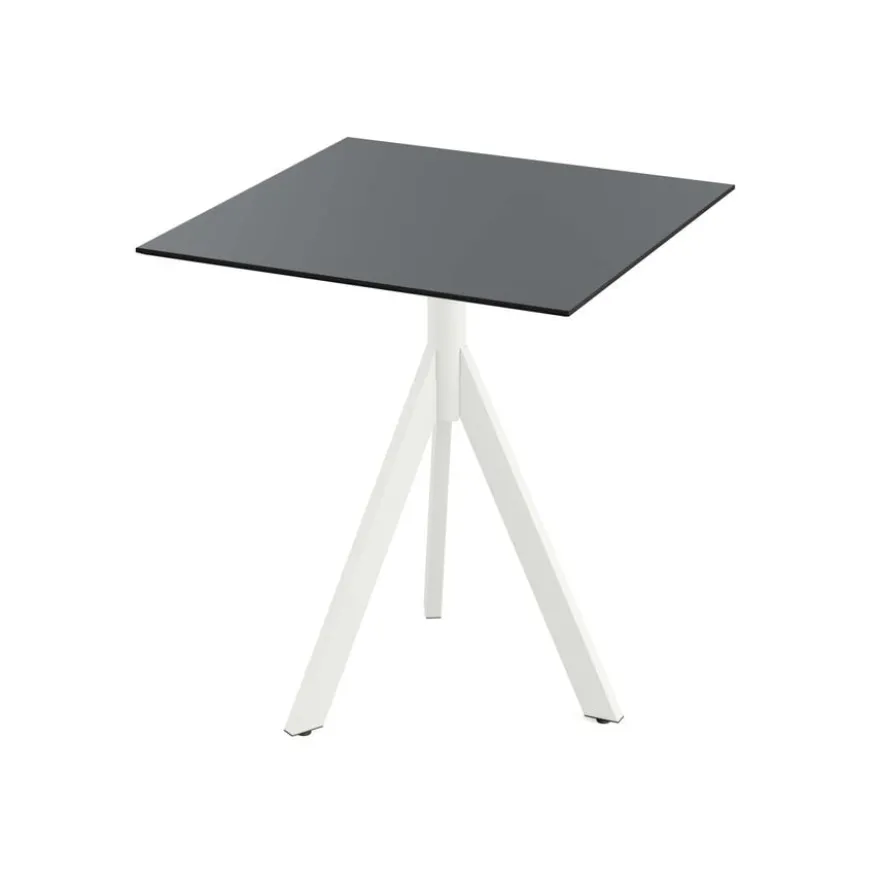 Feros Infinity Tripod Terrassentisch Weiß frame + Schwarz HPL 70x70 cm