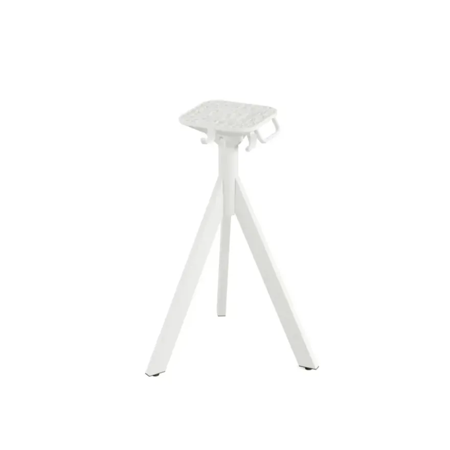 Feros Infinity Tripod Terrassentisch Weiß frame + Tropical Wood HPL Ø70 cm