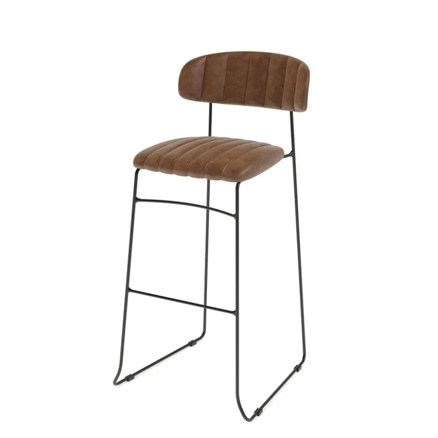 Feros Mundo Barhocker Cognac, Kunstleder gepolstert, feuerhemmend, 465 x 490 x 1050 mm