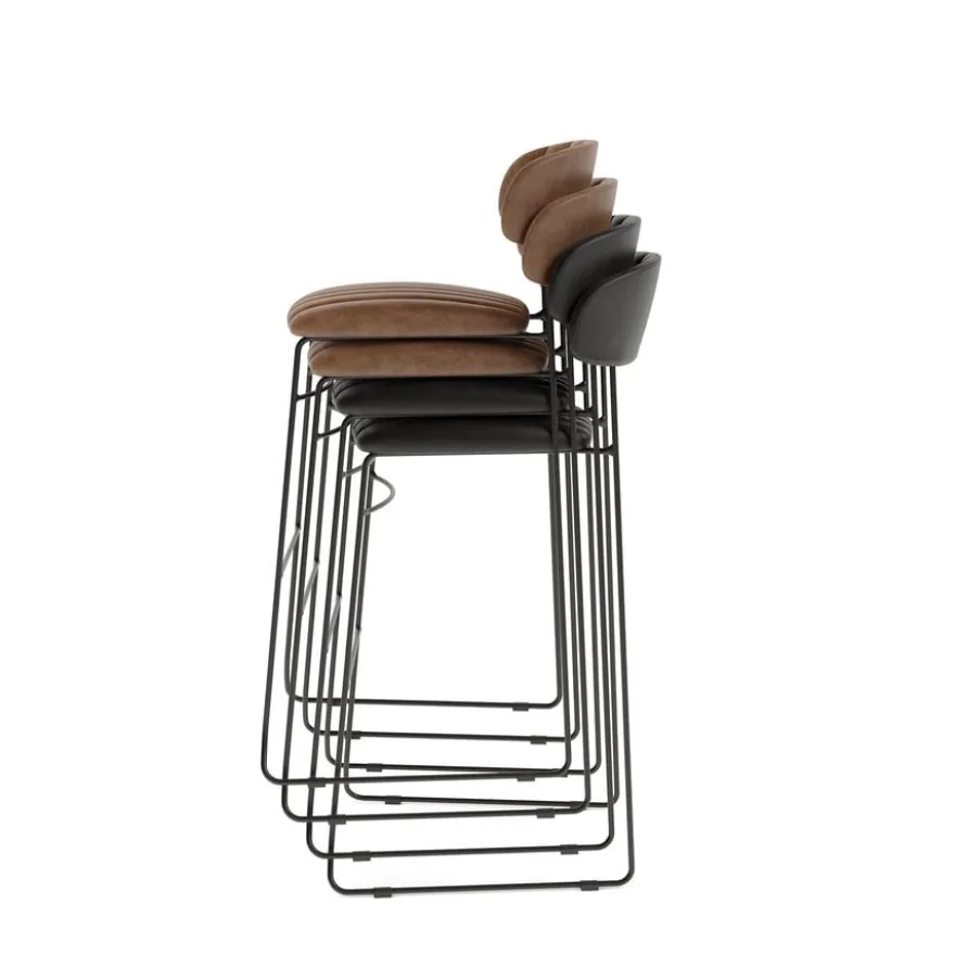 Feros Mundo Barhocker Cognac, Kunstleder gepolstert, feuerhemmend, 465 x 490 x 1050 mm