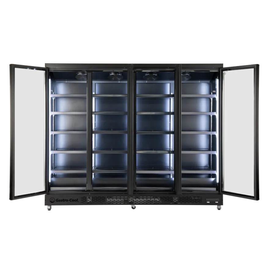 Gastro-Cool GD2200 Getränkekühlschrank 2218 Liter mit 4 Klapptüren, LED Beleuchtung, schwarz