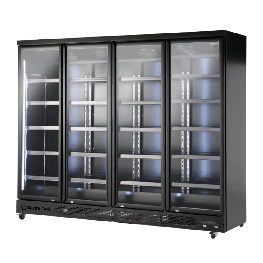Gastro-Cool GD2200 Getränkekühlschrank 2218 Liter mit 4 Klapptüren, LED Beleuchtung, schwarz