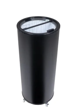 Gastro-Cool PT75 Party-Cooler / Kühltonne 73 Liter mit Glasdeckel schwarz, auf Rollen