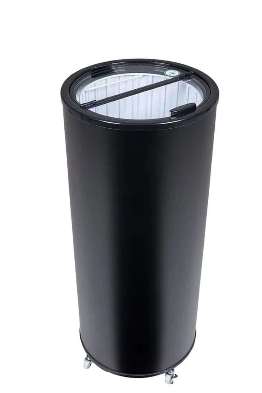 Gastro-Cool PT75 Party-Cooler / Kühltonne 73 Liter mit Glasdeckel schwarz, auf Rollen