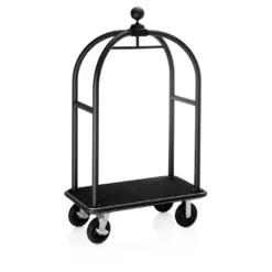 Gepäckwagen, 113 x 62 x 191 cm, schwarz, schwarzer Teppich, Edelstahl