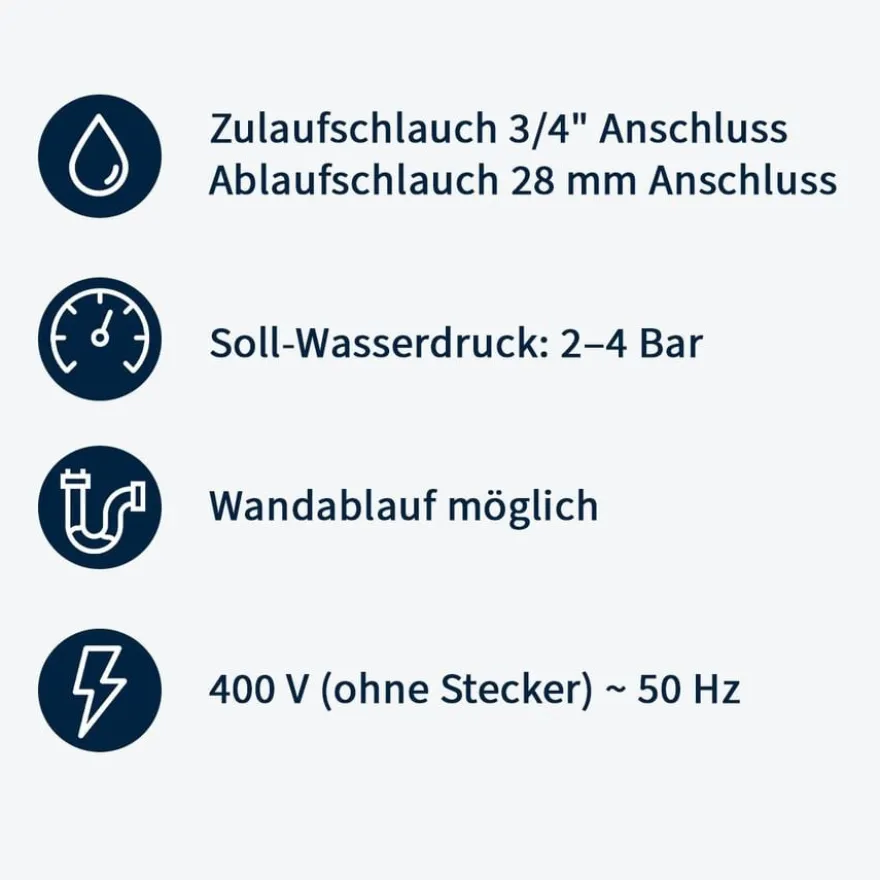 Geschirrspülmaschine ECO 50x50 cm Korbmaß, mit Reiniger- & Klarspüldosierer, mit Ablaufpumpe & Enthärter, Made in Europe, 400 Volt