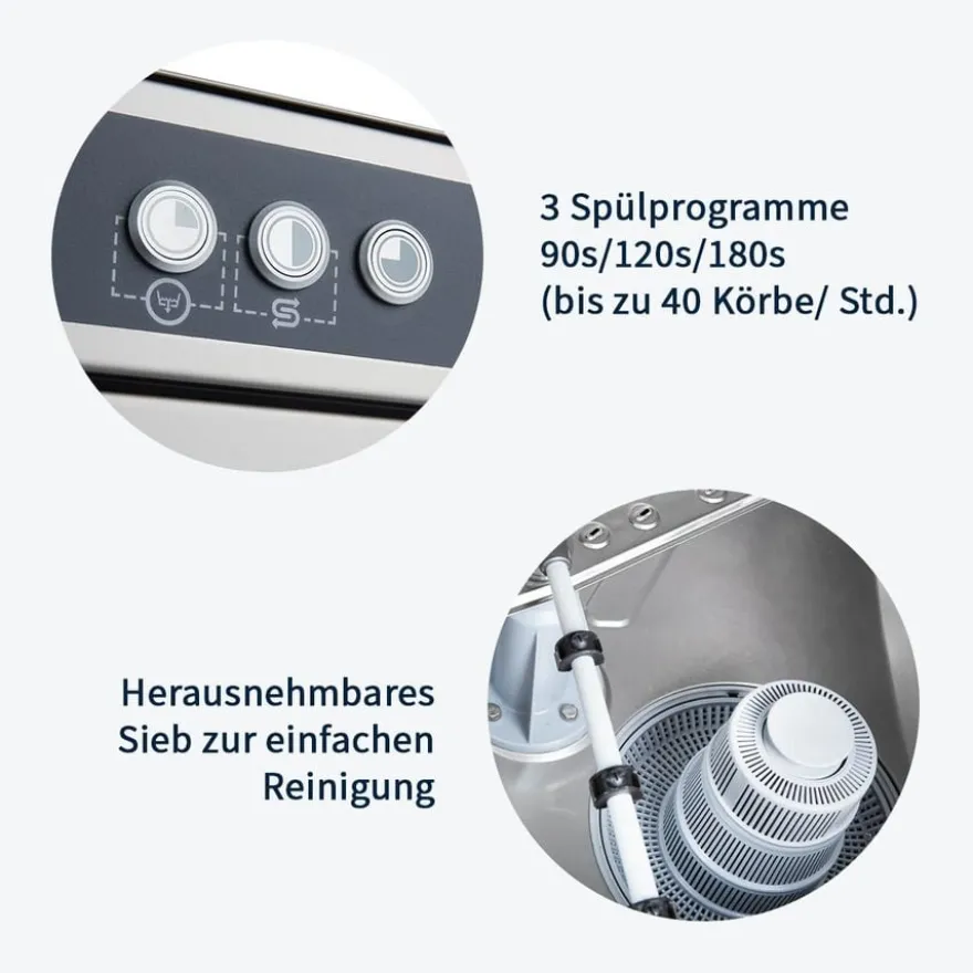 Geschirrspülmaschine ECO 50x50 cm Korbmaß, mit Reiniger- & Klarspüldosierer, mit Ablaufpumpe & Enthärter, Made in Europe, 230 Volt