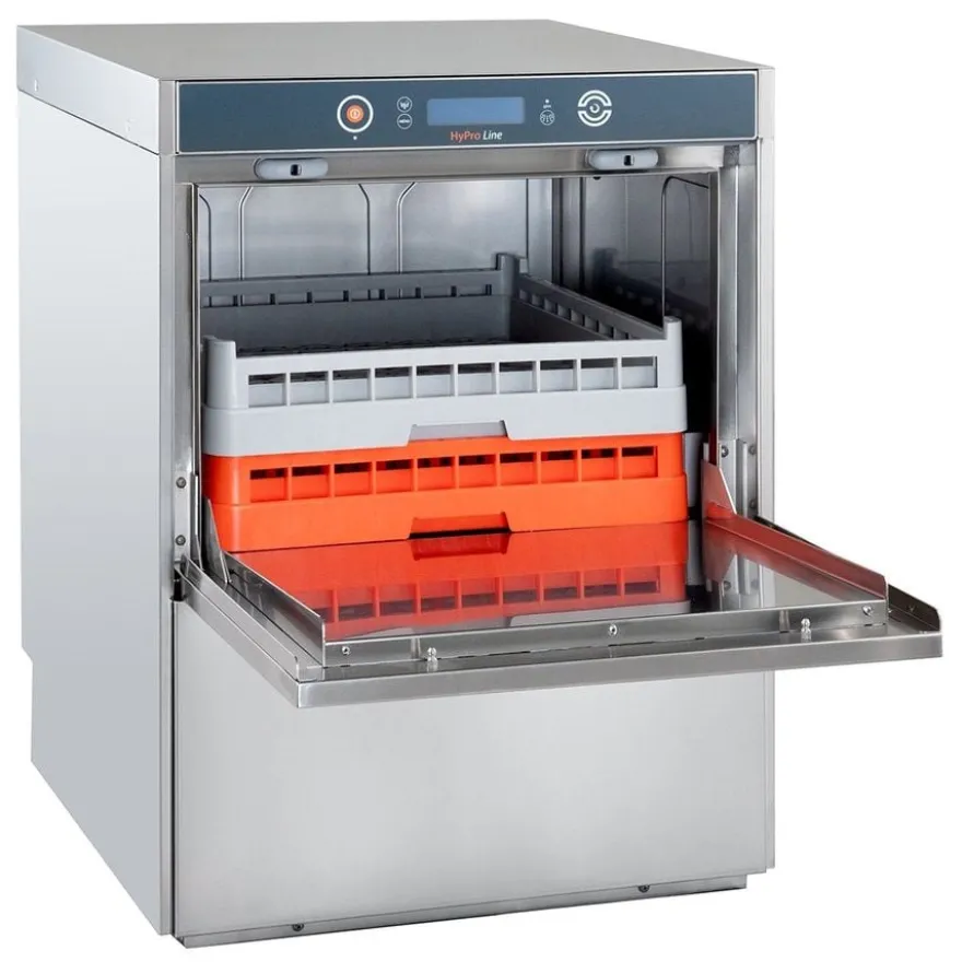 Geschirrspülmaschine HYPRO Digital 50 SLE 50x50 cm Korbmaß, mit Reiniger- & Klarspüldosierer, mit Ablaufpumpe & Enthärter,Drucksteigerungspumpe Made in Europe, 230 Volt