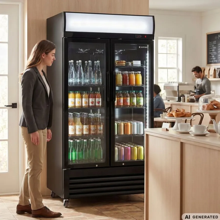 Getränkekühlschrank ECO 630 mit Leuchtaufsatz und Klapptüren