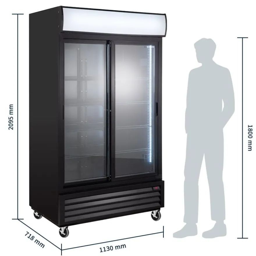 Getränkekühlschrank ECO 1000 mit Schiebetüren und Leuchtaufsatz