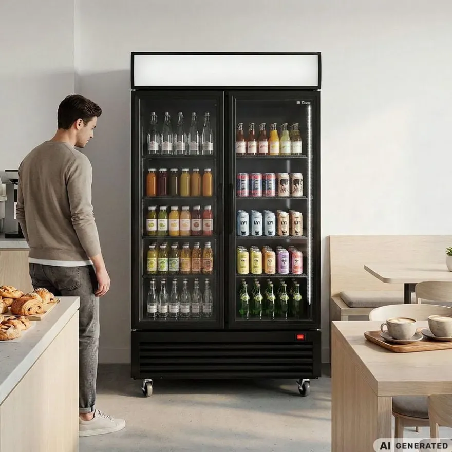Getränkekühlschrank ECO 1000 mit Schiebetüren und Leuchtaufsatz