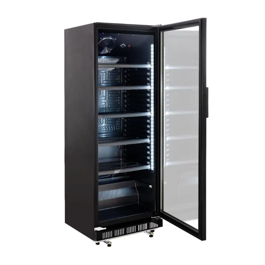 Getränkekühlschrank GK-360BB, 360 Liter Kühlraumvolumen, 4 verstellbare Einlegeböden, Innenbeleuchtung, Abschließbar, Schwarz