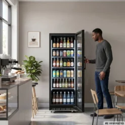 Getränkekühlschrank GK-360BB, 360 Liter Kühlraumvolumen, 4 verstellbare Einlegeböden, Innenbeleuchtung, Abschließbar, Schwarz