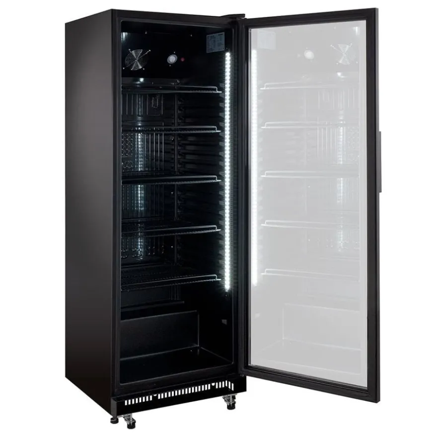 Getränkekühlschrank GKSE360, 360 Liter Kühlraumvolumen, 5 verstellbare Einlegeböden, Innenbeleuchtung, Abschließbar, Schwarz