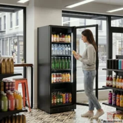Getränkekühlschrank GKSE360, 360 Liter Kühlraumvolumen, 5 verstellbare Einlegeböden, Innenbeleuchtung, Abschließbar, Schwarz