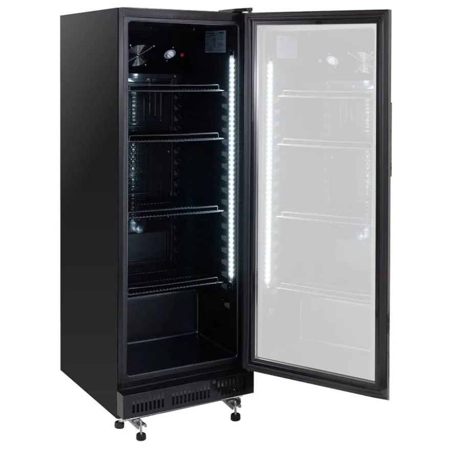 Getränkekühlschrank GKS-230, 230 Liter Kühlraumvolumen, 4 verstellbare Einlegeböden, Innenbeleuchtung, Abschließbar, Schwarz