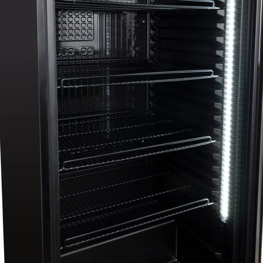 Getränkekühlschrank GKS-360, 360 Liter Kühlraumvolumen, 5 verstellbare Einlegeböden, Innenbeleuchtung, Abschließbar, Schwarz