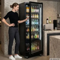 Getränkekühlschrank GKS-360, 360 Liter Kühlraumvolumen, 5 verstellbare Einlegeböden, Innenbeleuchtung, Abschließbar, Schwarz