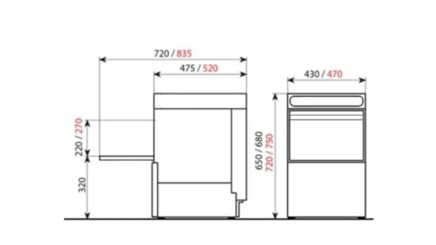 Gläserspülmaschine ECO 40x40 cm Korbmaß, mit Reiniger- & Klarspüldosierer, mit Ablaufpumpe & Enthärter, Made in Europe, 230 Volt