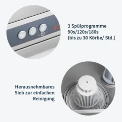 Gläserspülmaschine ECO 40x40 cm Korbmaß, mit Reiniger- & Klarspüldosierer, mit Ablaufpumpe & Enthärter, Made in Europe, 230 Volt