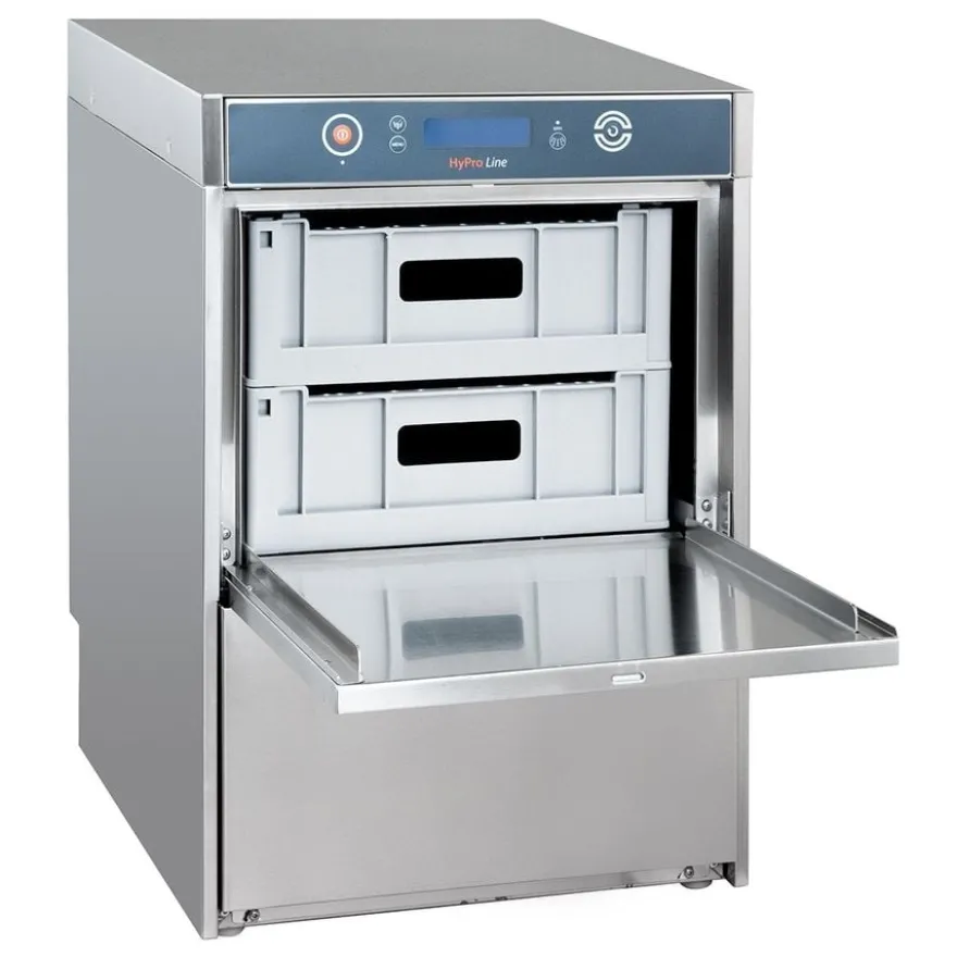 Gläserspülmaschine HYPRO Digital 40 SL 40x40 cm Korbmaß, mit Reiniger- & Klarspüldosierer, mit Ablaufpumpe & Drucksteigerungspumpe Made in Europe, 230 Volt