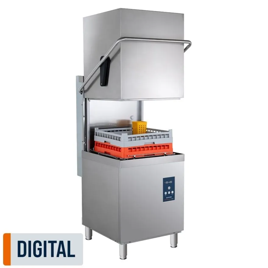 Haubenspülmaschine PROFI Digital 54 SLE 50x50 cm Korbmaß, mit Reiniger- & Klarspüldosierer, mit Ablaufpumpe & Enthärter, Made in Europe, 400 Volt