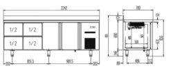 Kühltisch Profi 2/4 Superior mit Aufkantung - GN 1/1