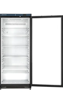 Lagerkühlschrank ECO 600 mit Glastür, Innenraum aus Kunststoff, schwarz
