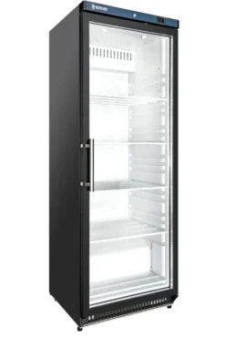 Lagerkühlschrank ECO 400 mit Glastür, Innenraum aus Kunststoff, schwarz