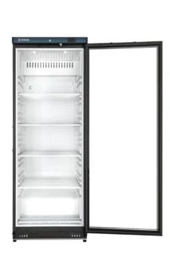 Lagerkühlschrank ECO 400 mit Glastür, Innenraum aus Kunststoff, schwarz