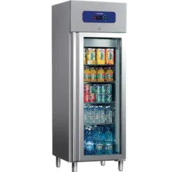 Mastro Kühlschrank 400 Liter aus Edelstahl mit Glastür, 460x485 mm, -2°/+8°C