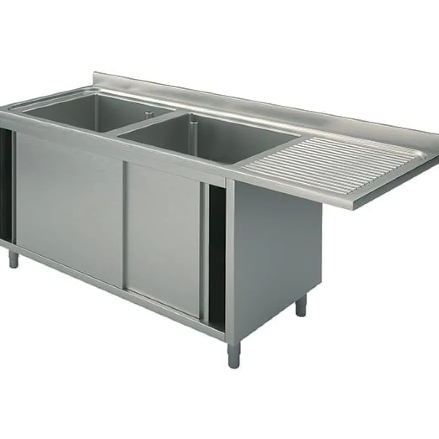 Mastro Spülschrank mit Schiebetüren für Einbau-Geschirrspüler, 2 Becken links, 1600x700 mm