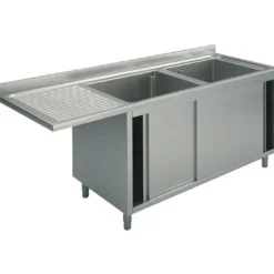 Mastro Spülschrank mit Schiebetüren für Einbau-Geschirrspüler, 2 Becken rechts, 1600x700 mm