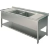 Mastro Spültisch, 2 Becken, 2 Tropftassen, auf Beinen, mit Grundboden, 2000x700 mm