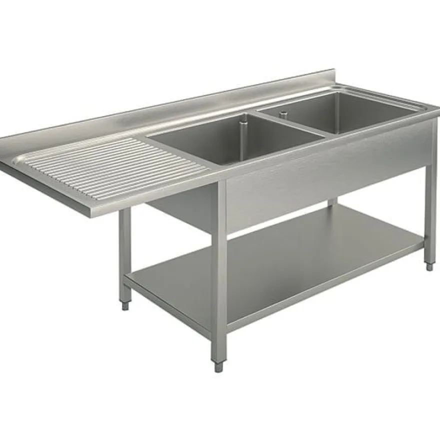 Mastro Spültisch mit Grundboden für Einbau-Geschirrspüler, 2 Becken rechts, 1600x700 mm