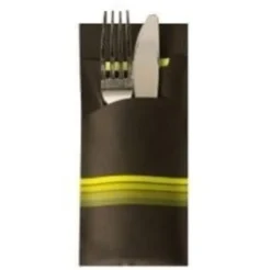 Papstar Bestecktasche Stripes - schwarz/limone inkl. farbiger Serviette