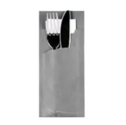 Papstar Bestecktasche Stripes - grau inkl. weißer Serviette