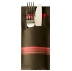 Papstar Bestecktasche Stripes - schwarz/orange inkl. farbiger Serviette