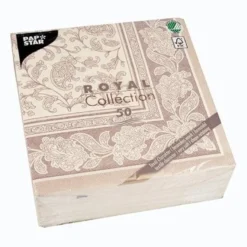 Papstar 50 Servietten "ROYAL Collection" 1/4-Falz 40 cm x 40 cm mocca "Ornaments"